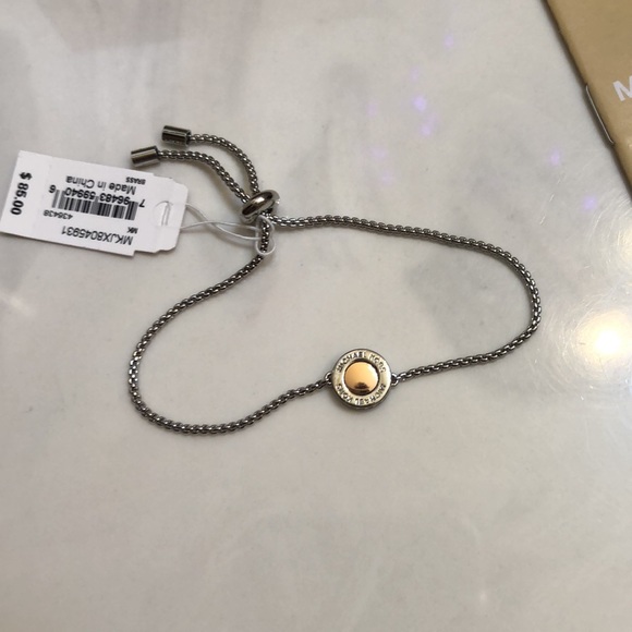 Michael Kors Silver Tone & Rose Gold Tone Station Slider Bracelet NWT & Box - Picture 1 of 16